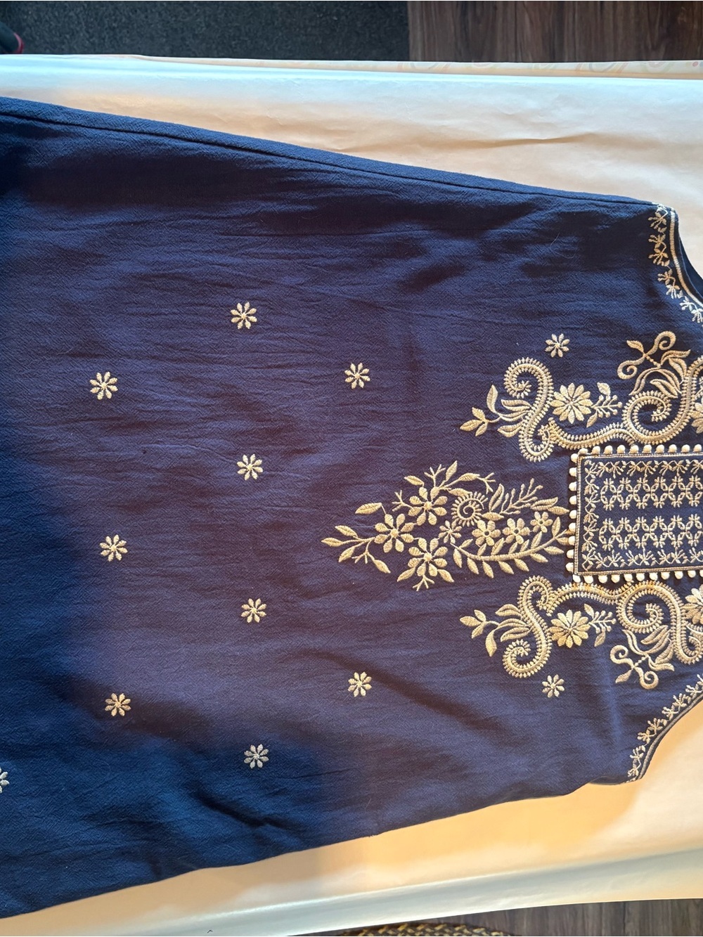 THML Navy Blue Embroidered Tunic with Cream Stitching - Picture 2 of 12